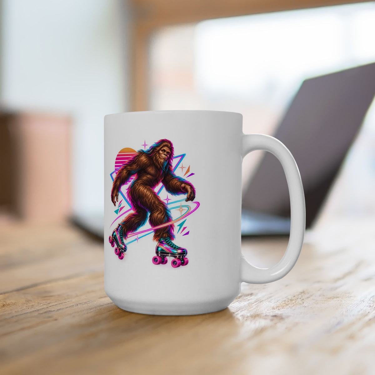 Neon Bigfoot on Roller Skates Mug