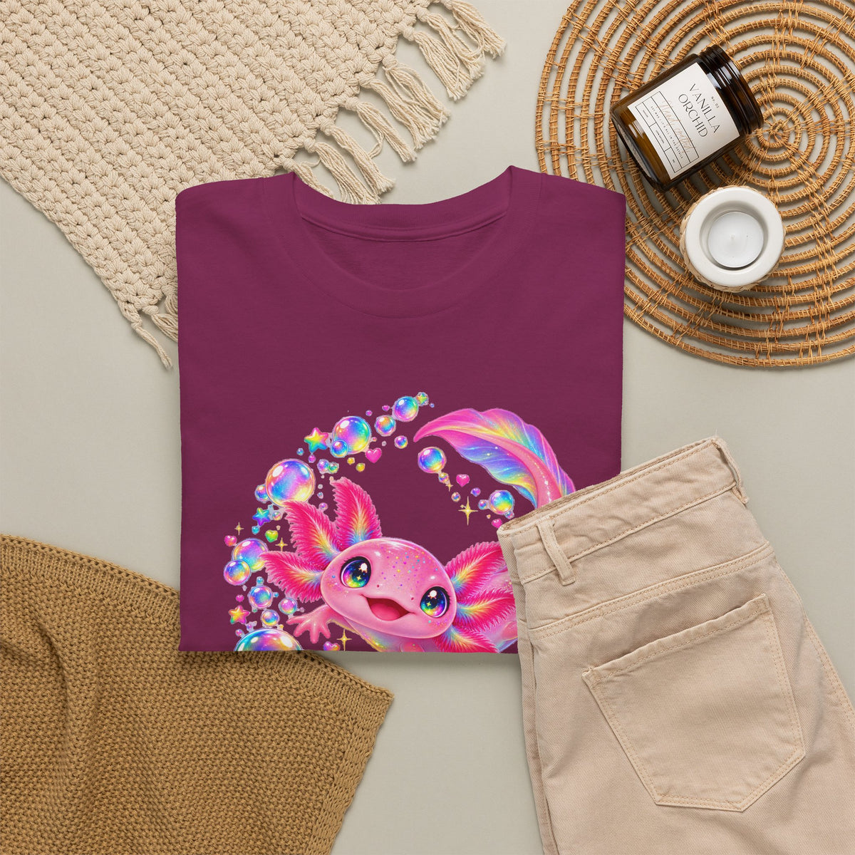 Bubblegum Axolotl in Rainbow Bubbles T-Shirt