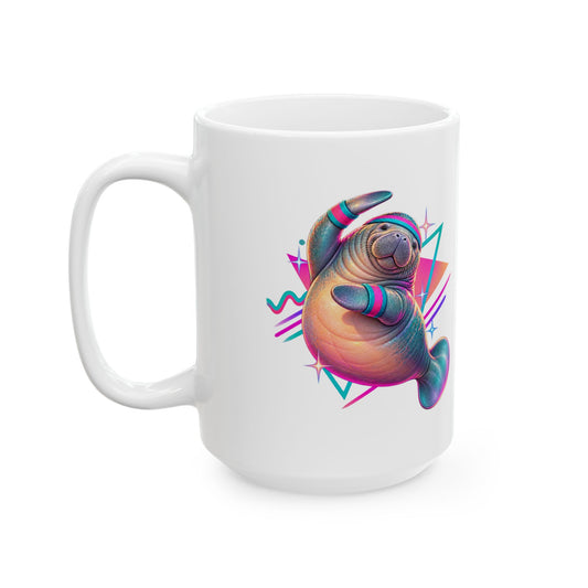 Neon Retro Stretching Manatee Mug