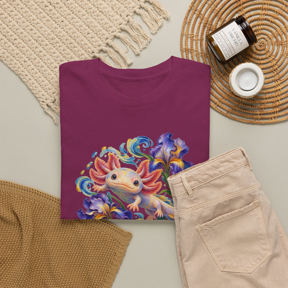 Axolotl Among Swirling Purple Irises T-Shirt