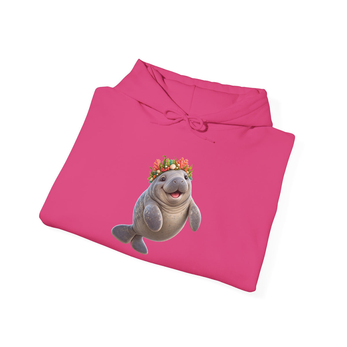 Cheerful Coral Crown Manatee Pullover Hoodie