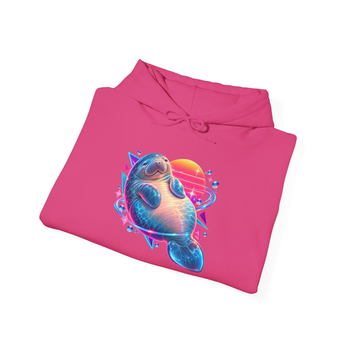 Synthwave Manatee Over Sunset Arcs Pullover Hoodie
