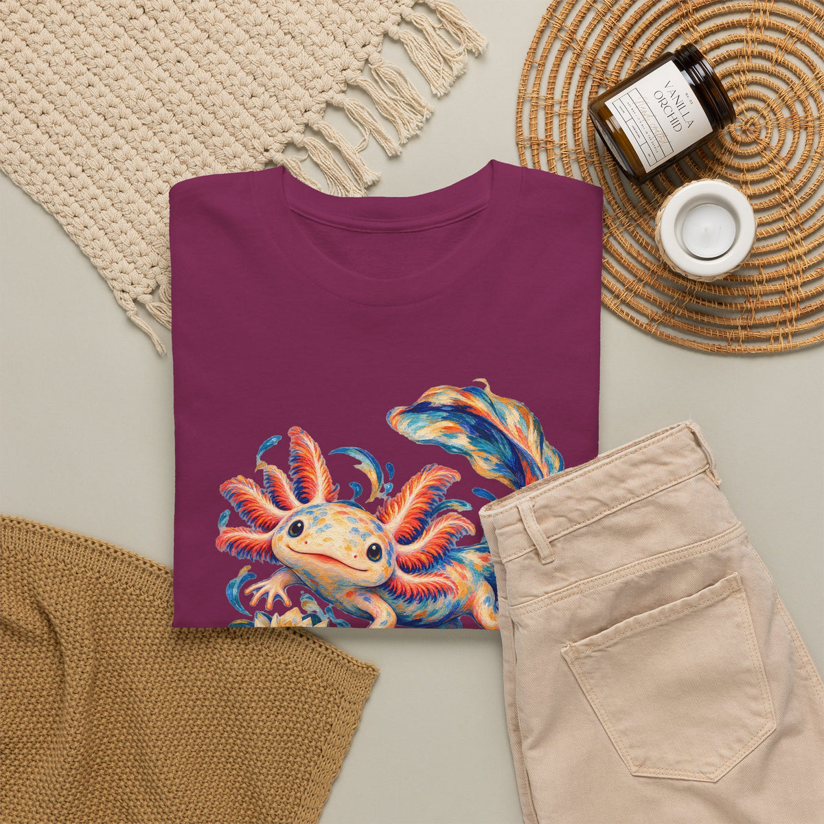Swirling Axolotl and Lily Bloom T-Shirt