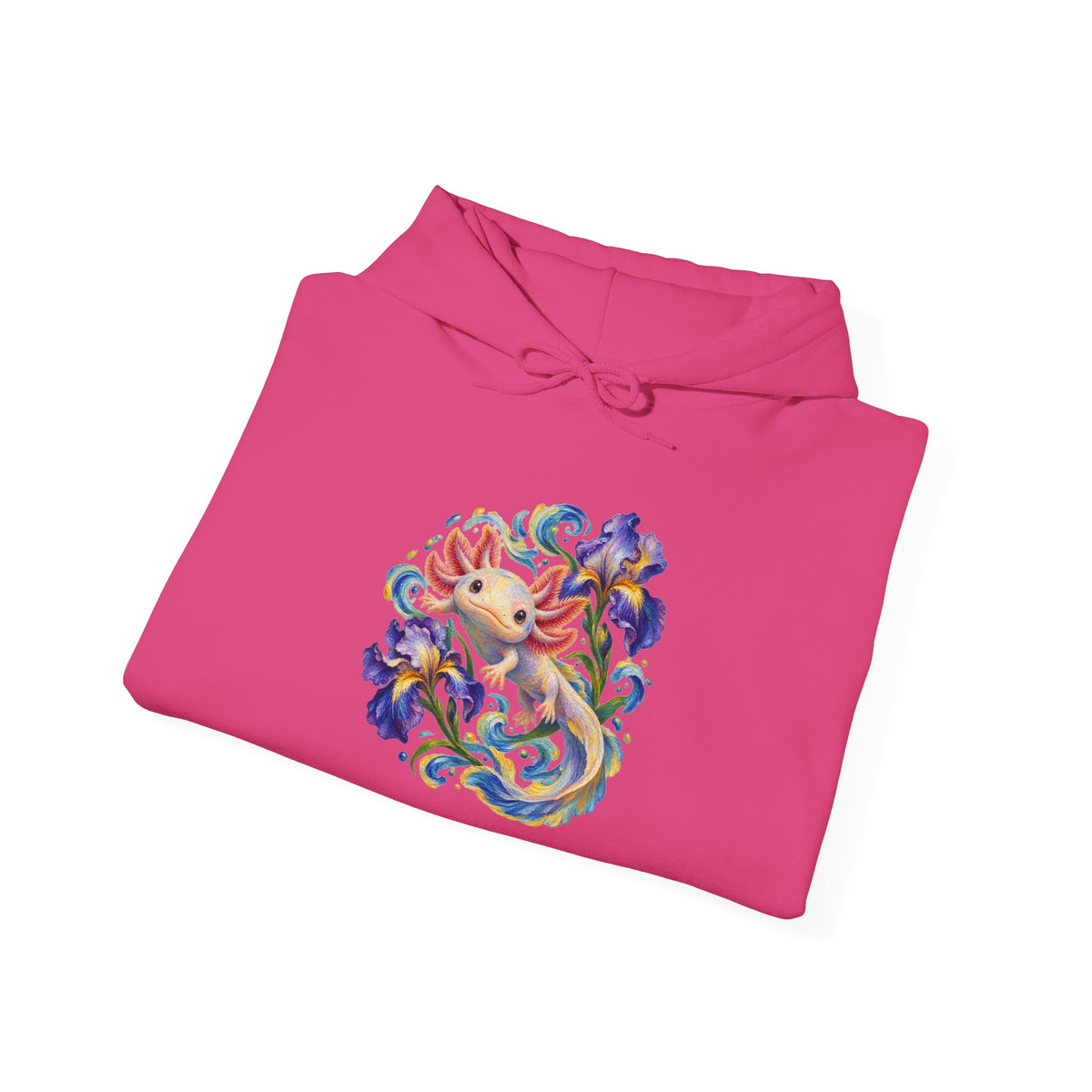 Axolotl Among Swirling Purple Irises Pullover Hoodie
