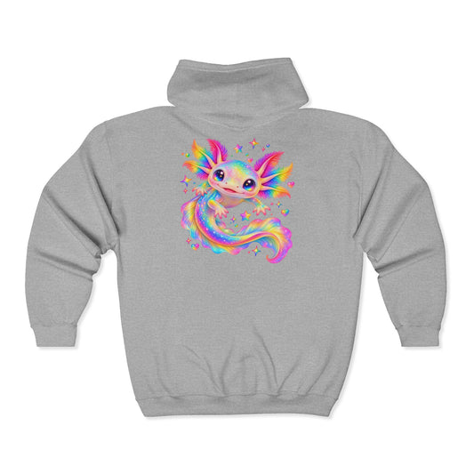 Prismatic Axolotl with Rainbow Gills Zip-Up Hoodie