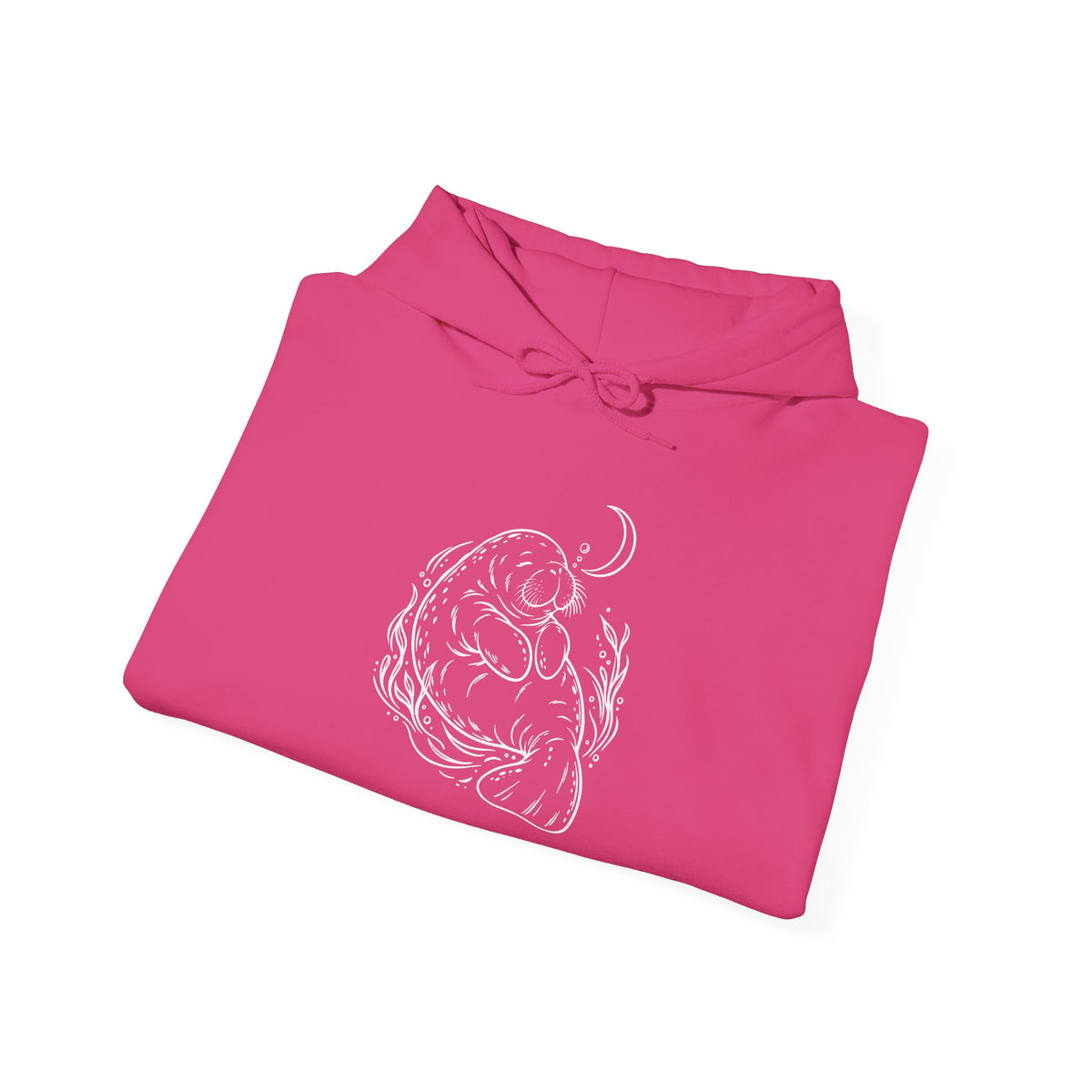 Sleepy Manatee Under a Crescent Moon Pullover Hoodie