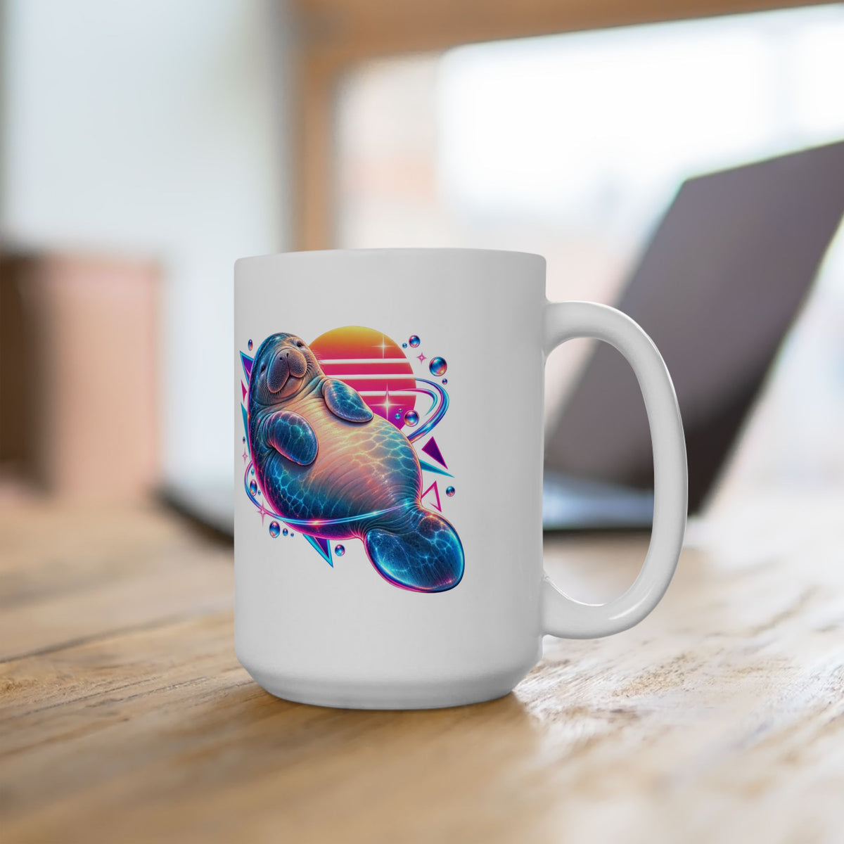 Synthwave Manatee Over Sunset Arcs Mug