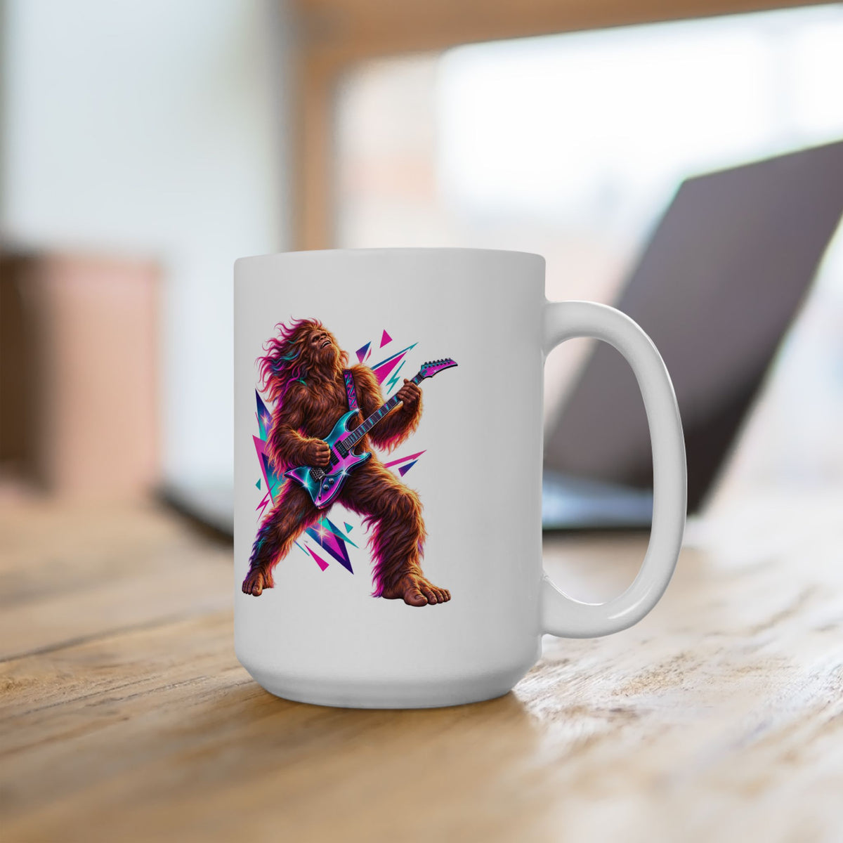 Retro Neon Sasquatch Guitarist Mug