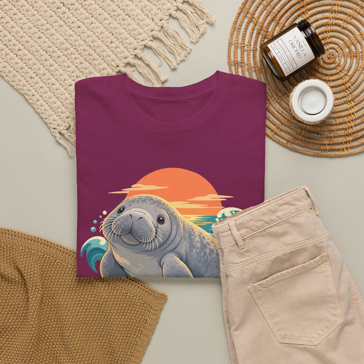 Chubby Mermaid Sunset Floater Manatee T-Shirt