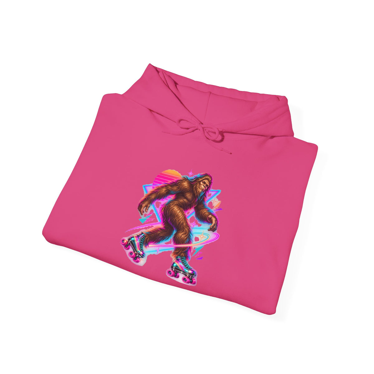 Neon Bigfoot on Roller Skates Pullover Hoodie