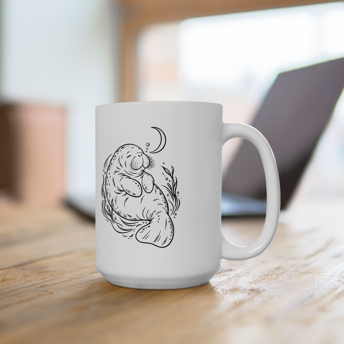 Sleepy Manatee Under a Crescent Moon Mug