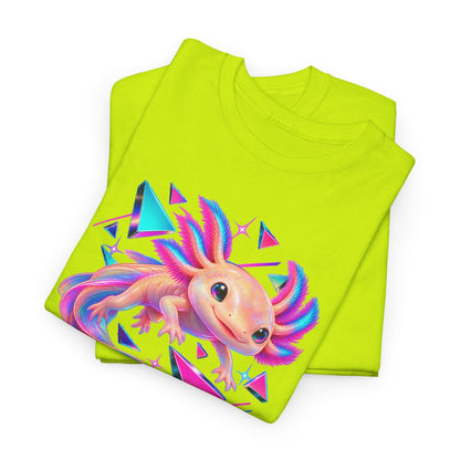 Neon Axolotl Drifting Through Memphis Shapes T-Shirt