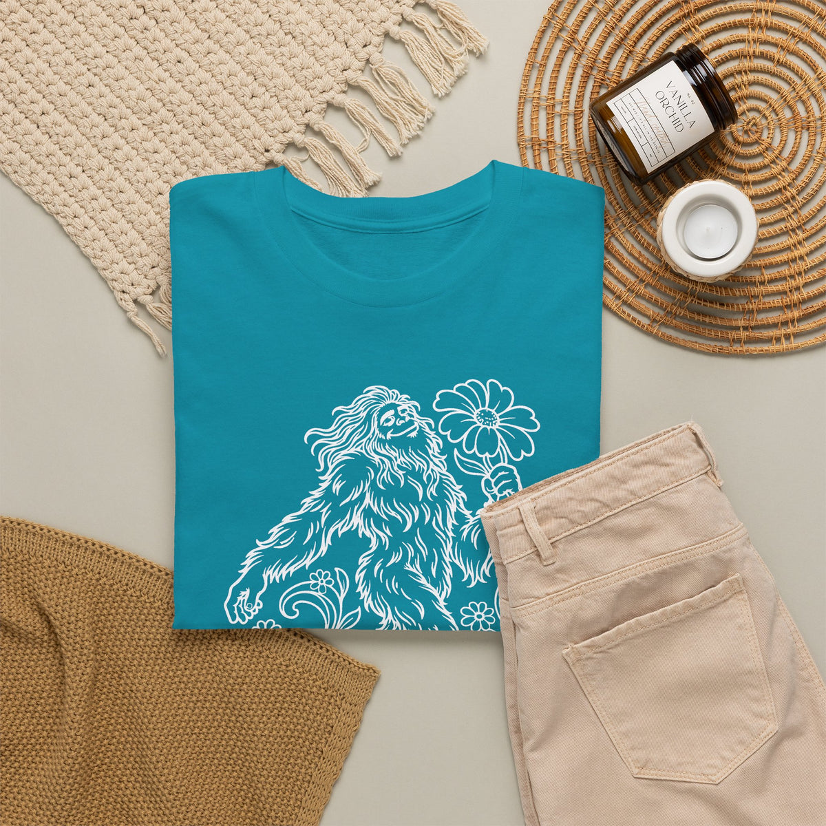 Swaying Sasquatch with a Flower T-Shirt