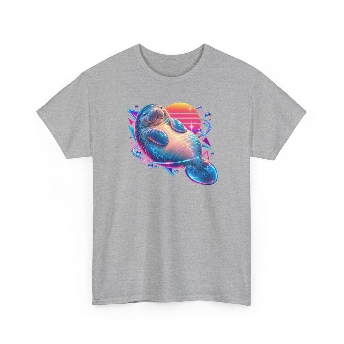 Synthwave Manatee Over Sunset Arcs T-Shirt