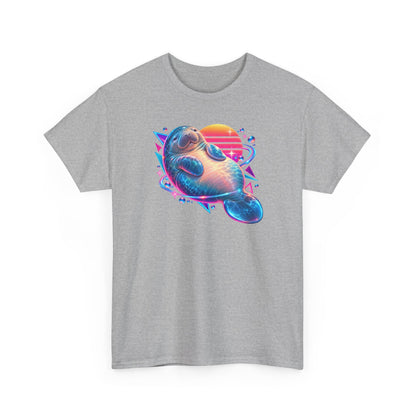 Synthwave Manatee Over Sunset Arcs T-Shirt