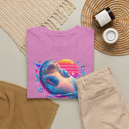 Synthwave Manatee Over Sunset Arcs T-Shirt