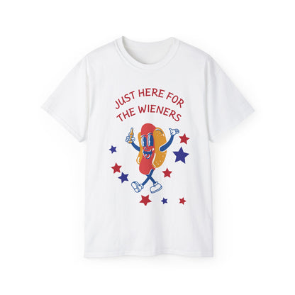 Just Here for the Wieners T-Shirt | Funny BBQ Hot Dog Tee