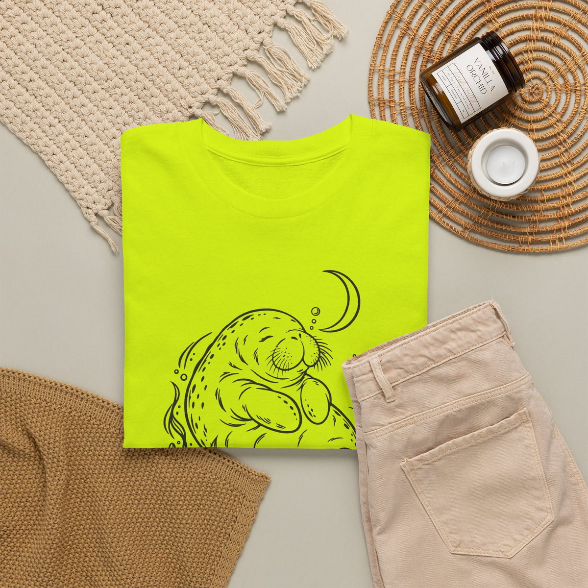 Sleepy Manatee Under a Crescent Moon T-Shirt
