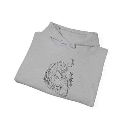 Sleepy Manatee Under a Crescent Moon Pullover Hoodie