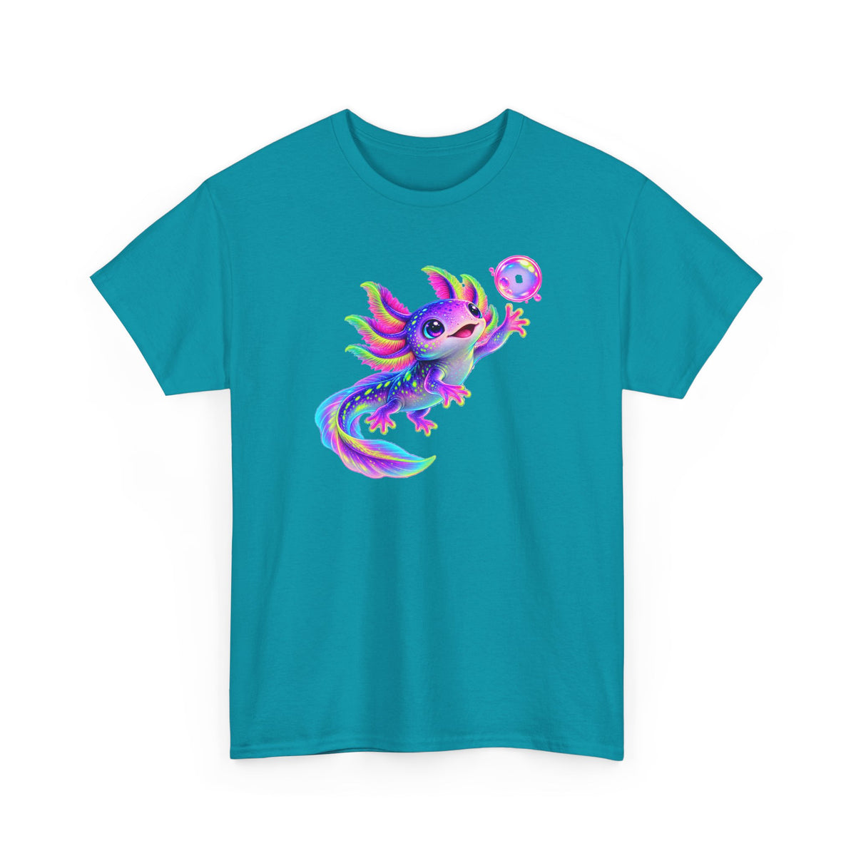 Neon Axolotl Reaching for a Bubble T-Shirt