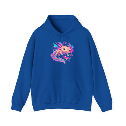 Neon Axolotl Drifting Through Memphis Shapes Pullover Hoodie