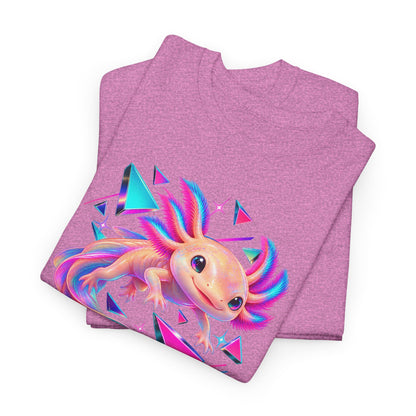 Neon Axolotl Drifting Through Memphis Shapes T-Shirt
