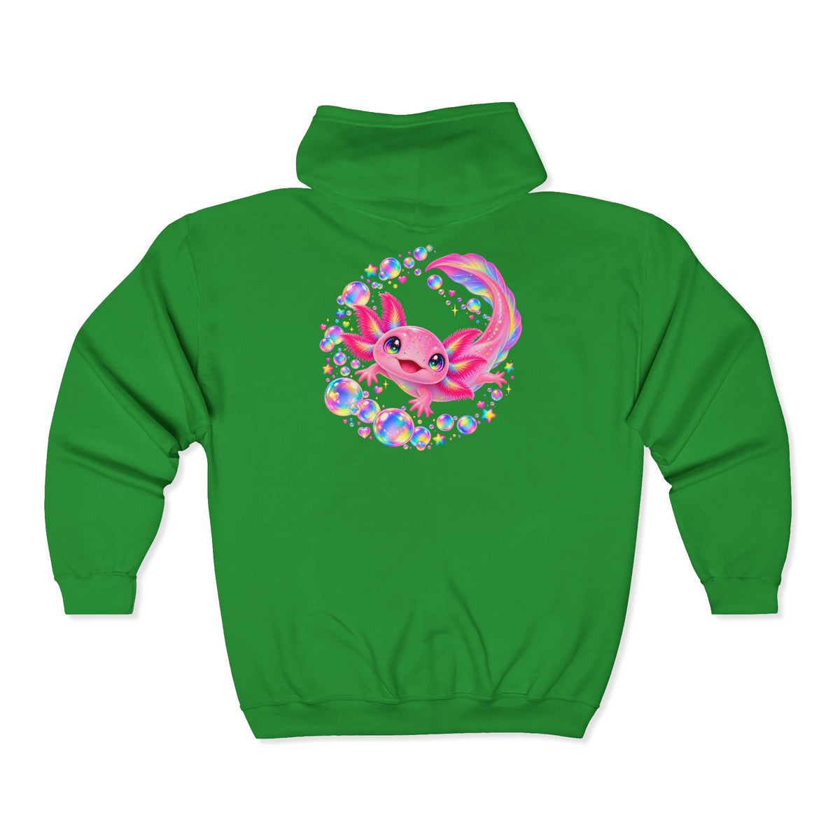 Bubblegum Axolotl in Rainbow Bubbles Zip-Up Hoodie
