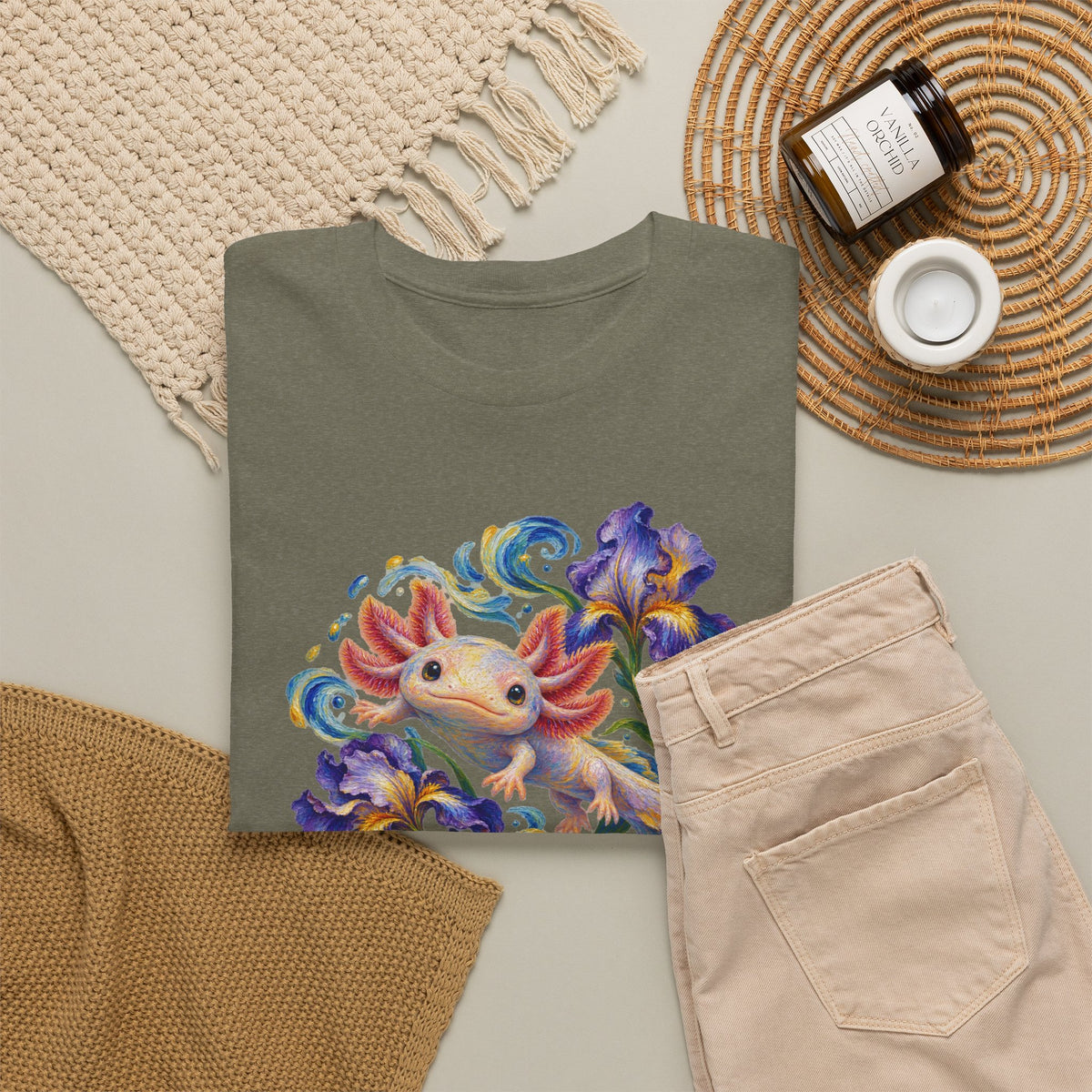 Axolotl Among Swirling Purple Irises T-Shirt