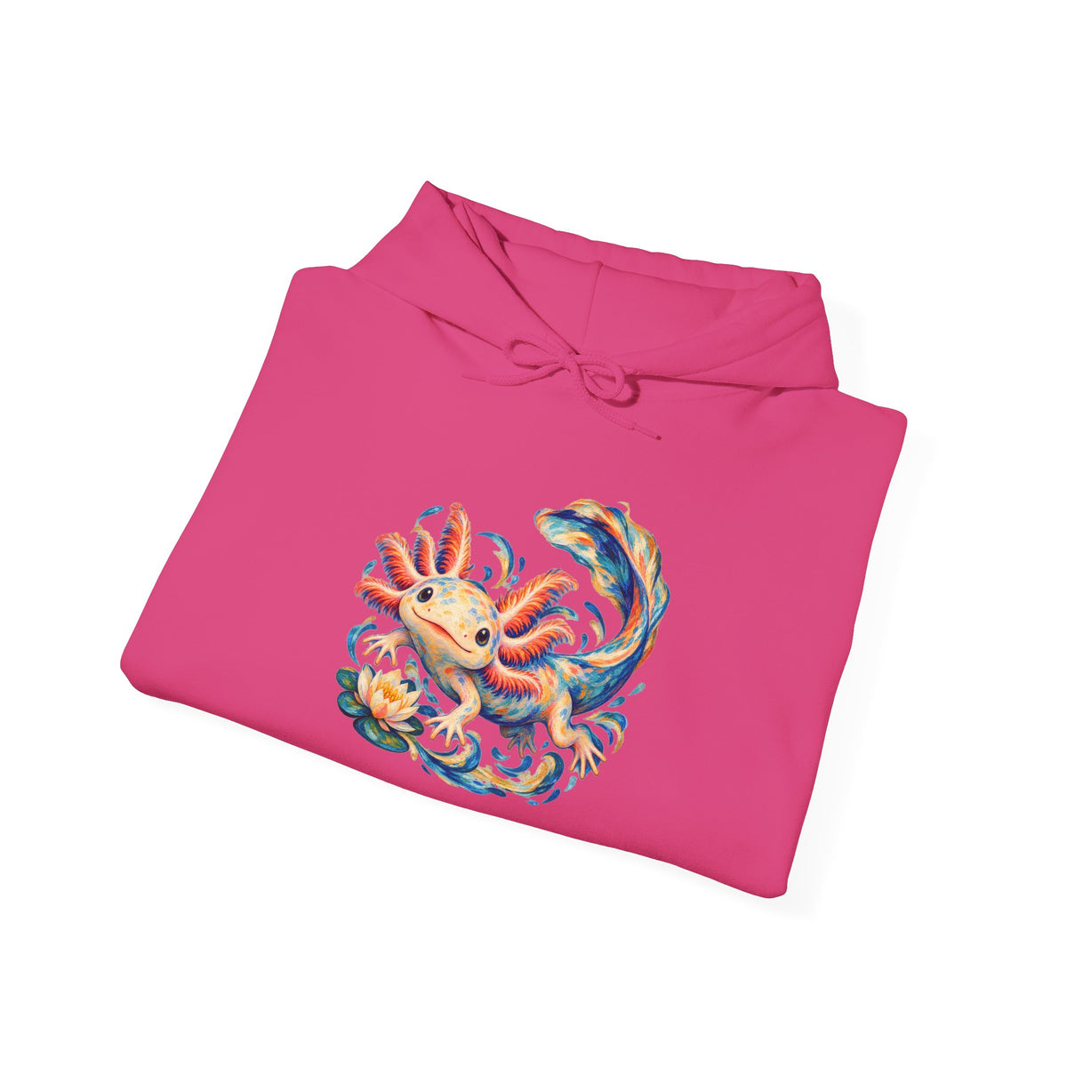 Swirling Axolotl and Lily Bloom Pullover Hoodie