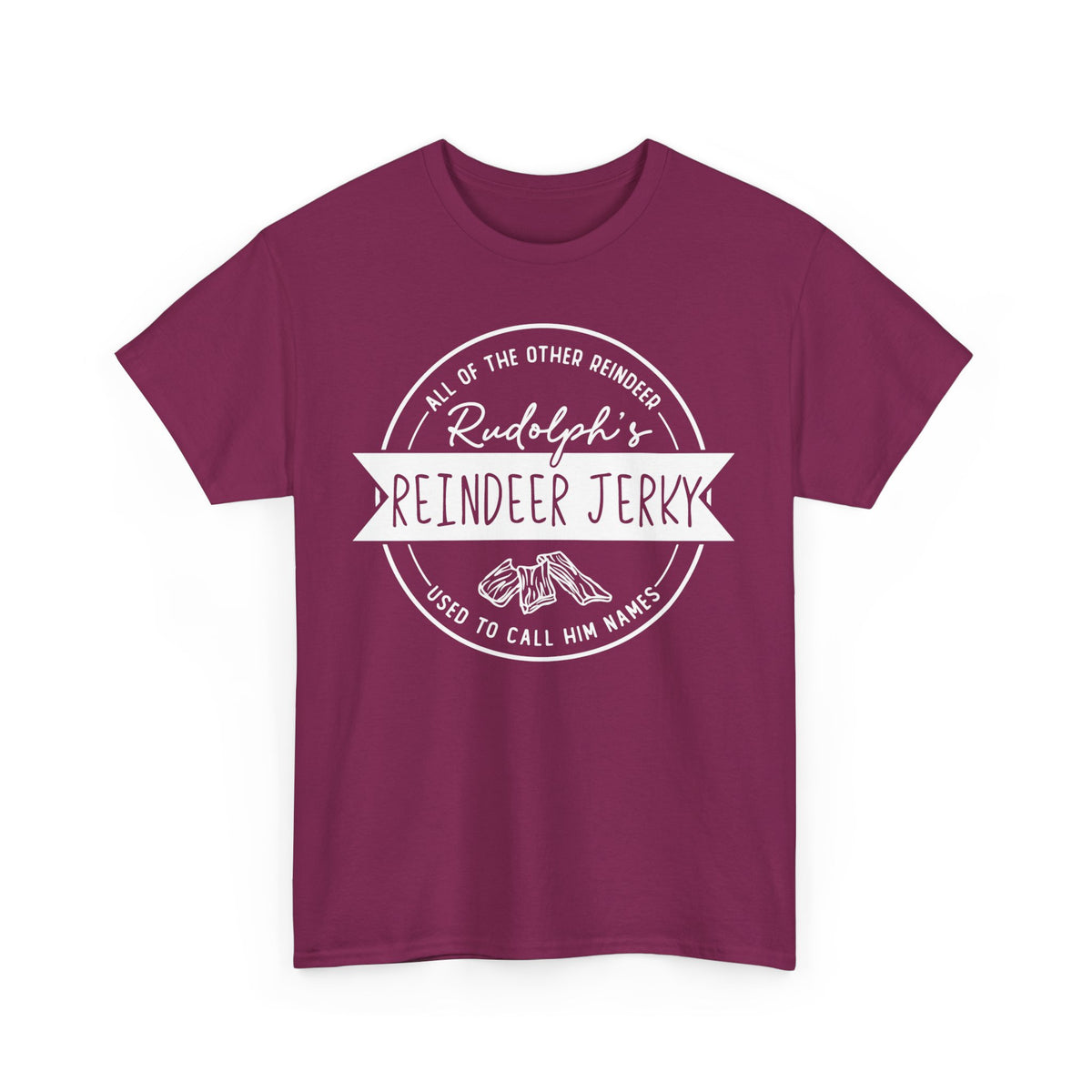 Rudolph’s Reindeer Jerky T-Shirt | Christmas Humor – White Ink