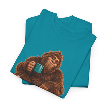 Cozy Camper Bigfoot with Teal Mug T-Shirt
