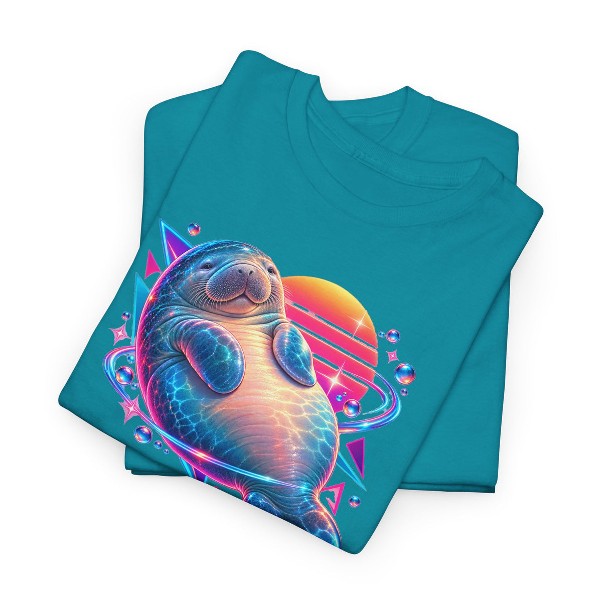 Synthwave Manatee Over Sunset Arcs T-Shirt