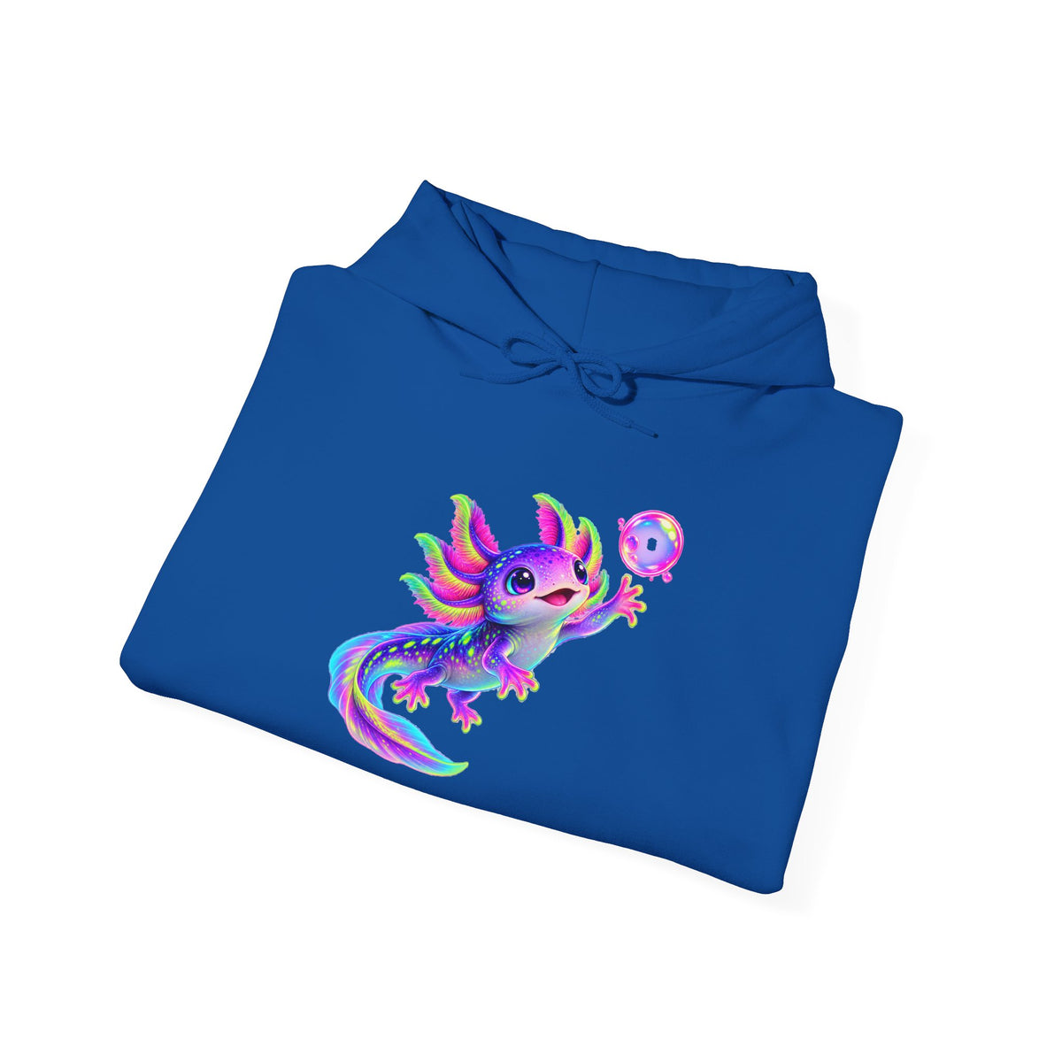 Neon Axolotl Reaching for a Bubble Pullover Hoodie