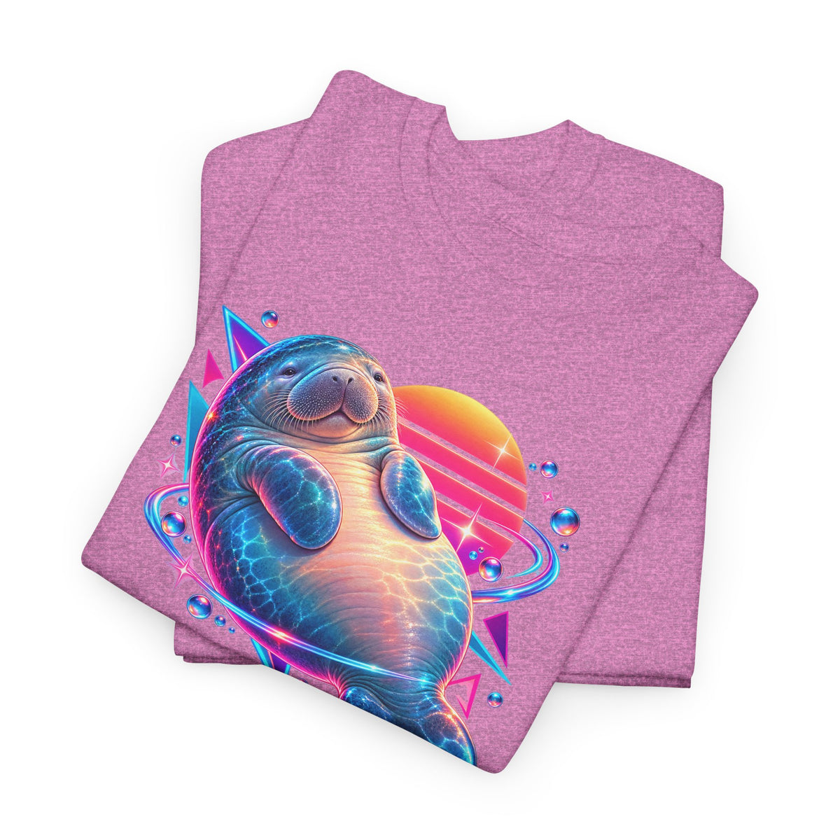 Synthwave Manatee Over Sunset Arcs T-Shirt