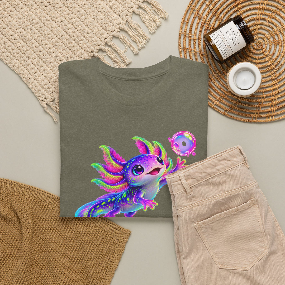 Neon Axolotl Reaching for a Bubble T-Shirt