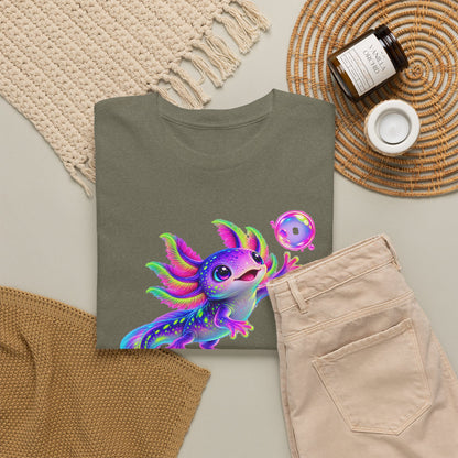 Neon Axolotl Reaching for a Bubble T-Shirt