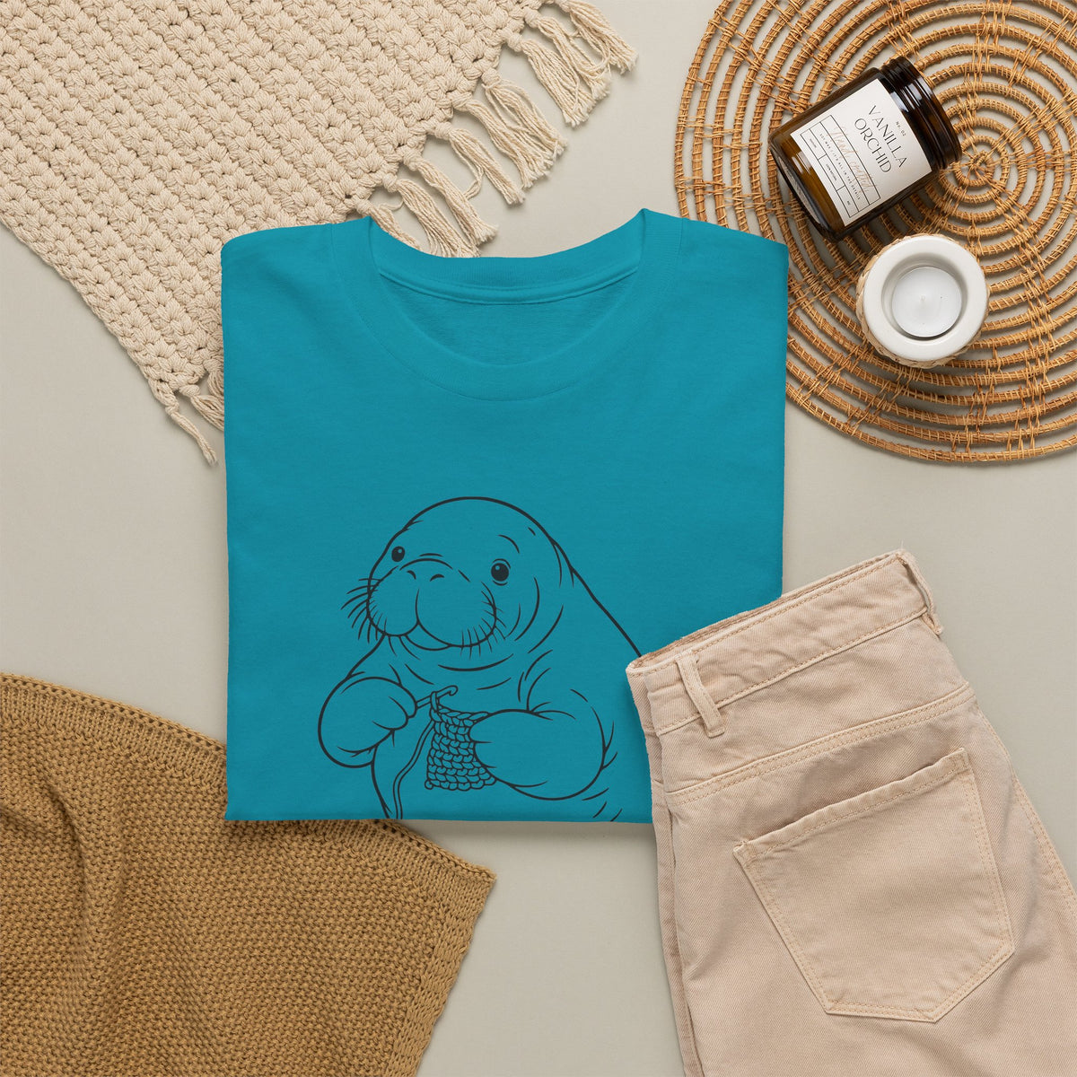 Chubby Mermaid Coastal Crochet Manatee T-Shirt