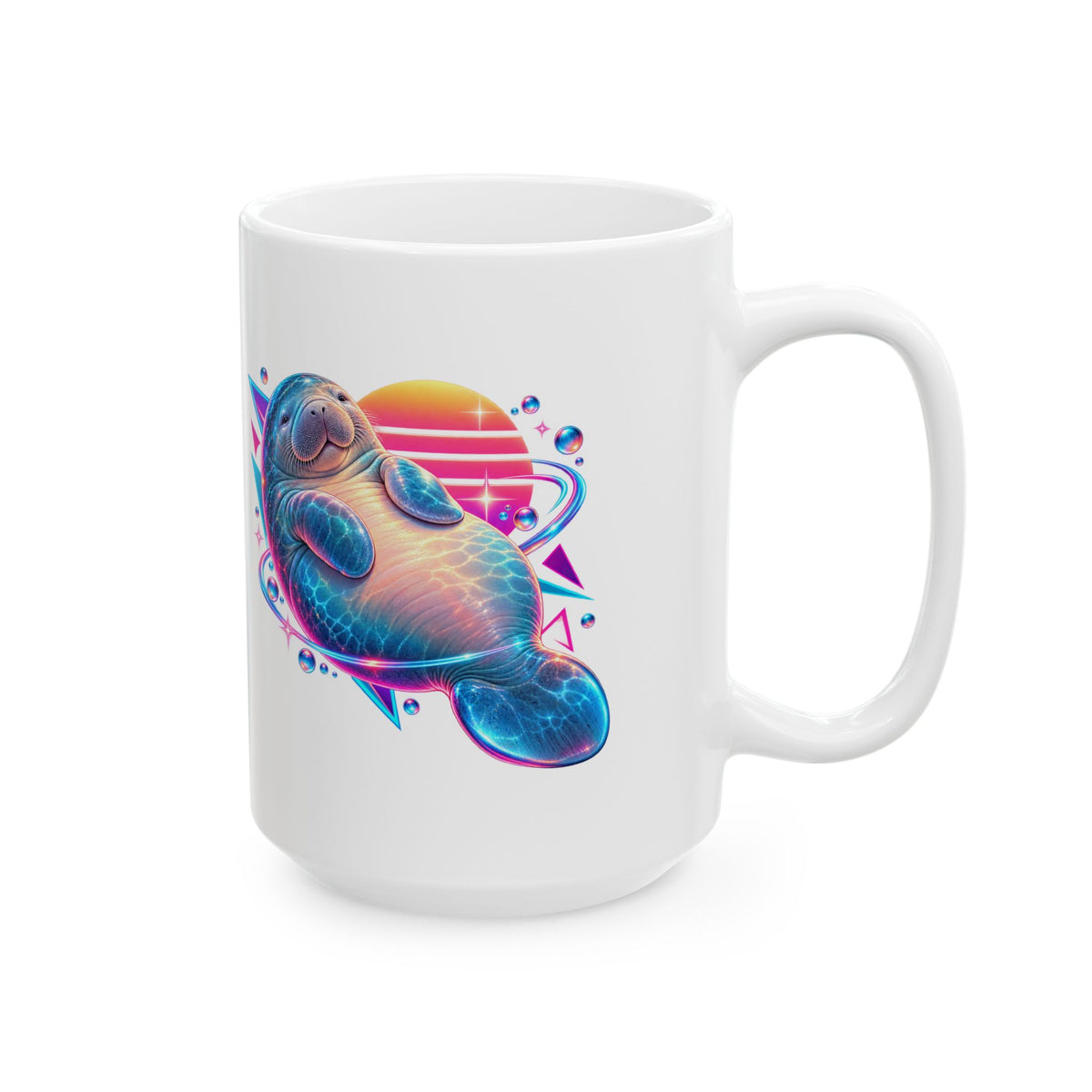 Synthwave Manatee Over Sunset Arcs Mug