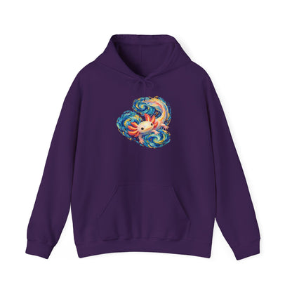 Swirling Axolotl in Turquoise Currents Pullover Hoodie
