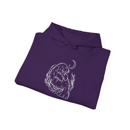Sleepy Manatee Under a Crescent Moon Pullover Hoodie