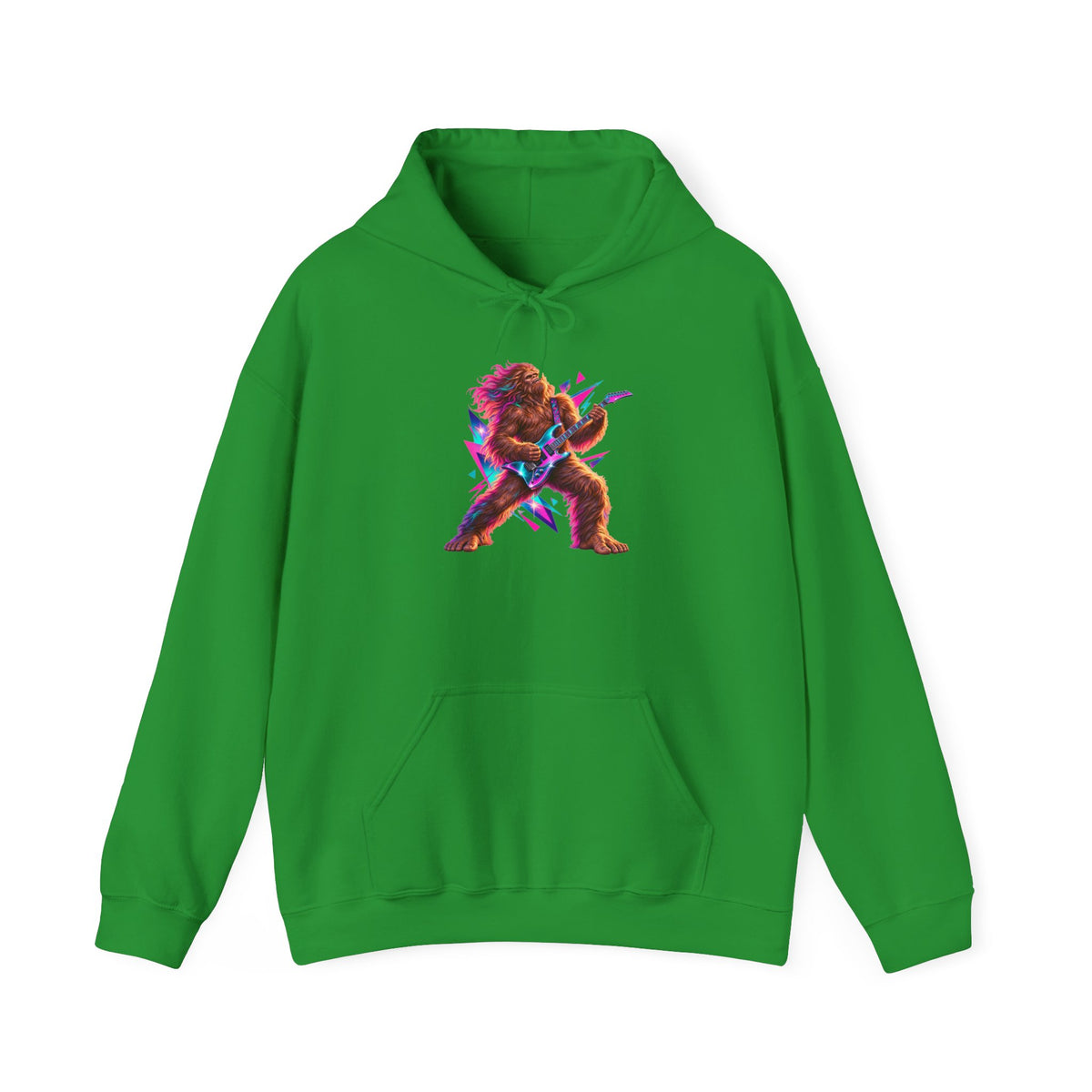Retro Neon Sasquatch Guitarist Pullover Hoodie