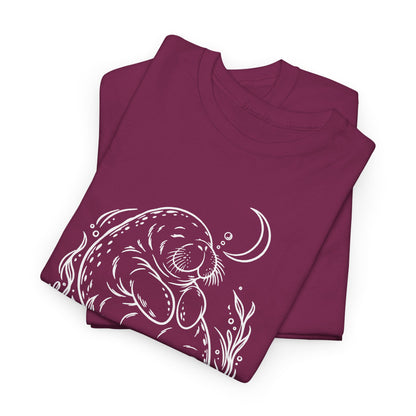Sleepy Manatee Under a Crescent Moon T-Shirt