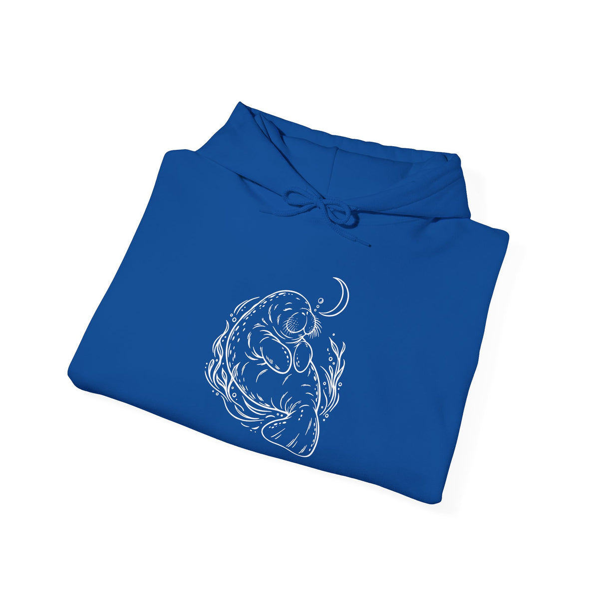 Sleepy Manatee Under a Crescent Moon Pullover Hoodie