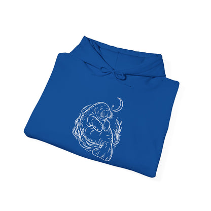 Sleepy Manatee Under a Crescent Moon Pullover Hoodie