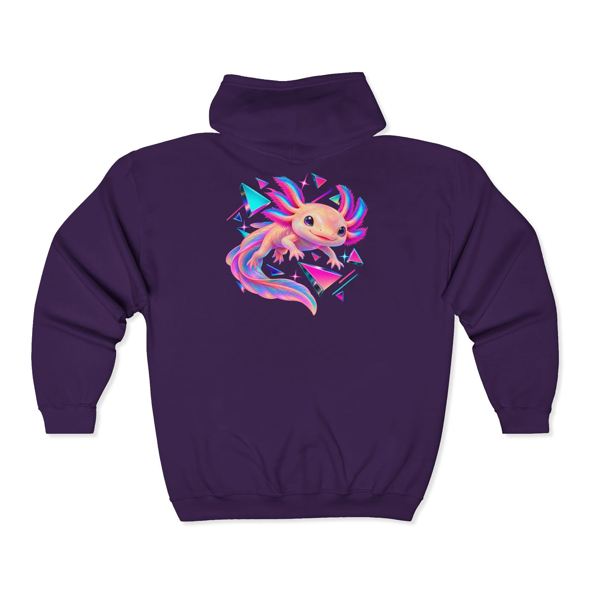 Neon Axolotl Drifting Through Memphis Shapes Zip-Up Hoodie
