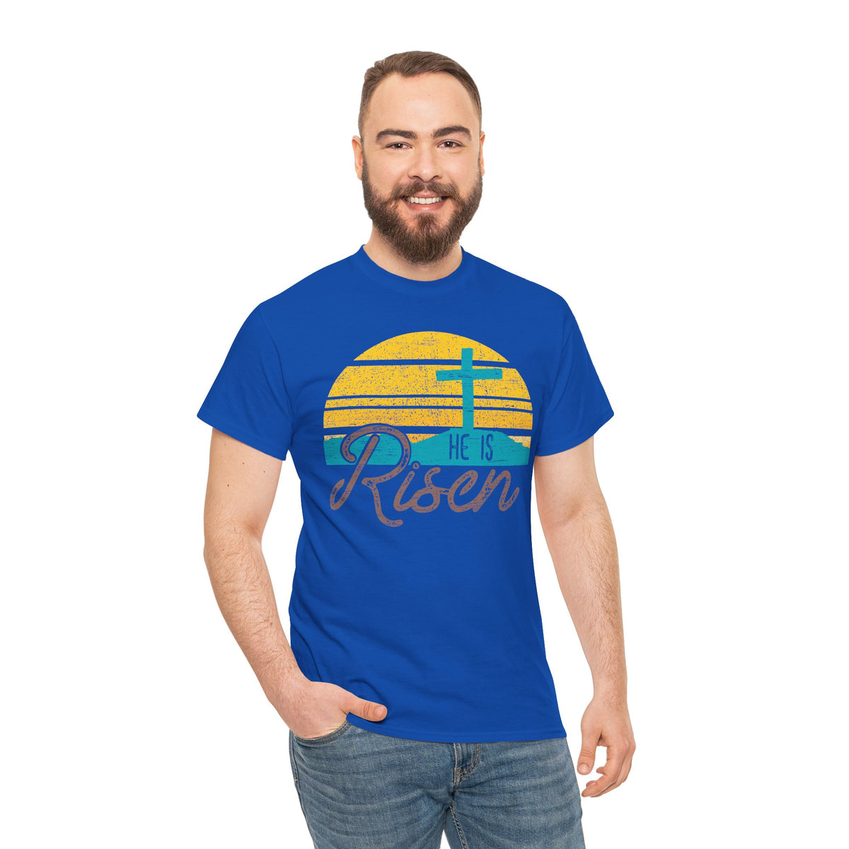 He Is Risen T-Shirt | Sunrise Cross Christian Easter Tee