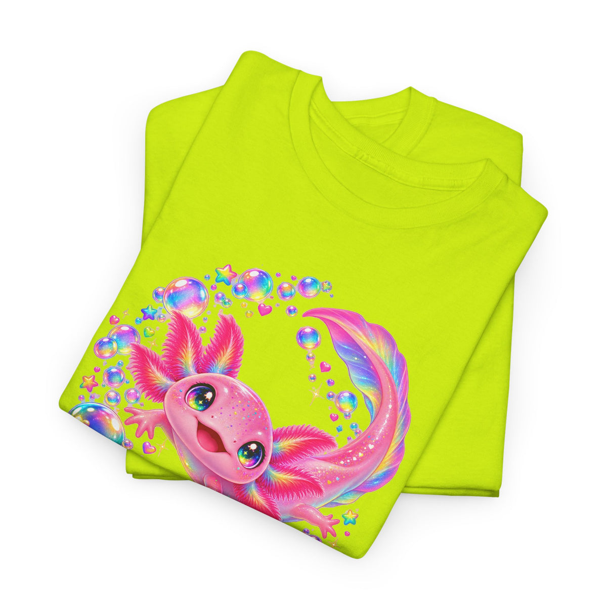 Bubblegum Axolotl in Rainbow Bubbles T-Shirt