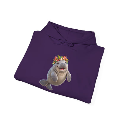 Cheerful Coral Crown Manatee Pullover Hoodie