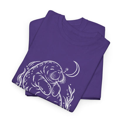 Sleepy Manatee Under a Crescent Moon T-Shirt
