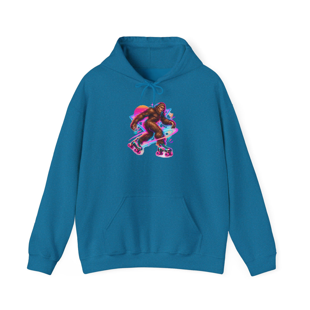 Neon Bigfoot on Roller Skates Pullover Hoodie